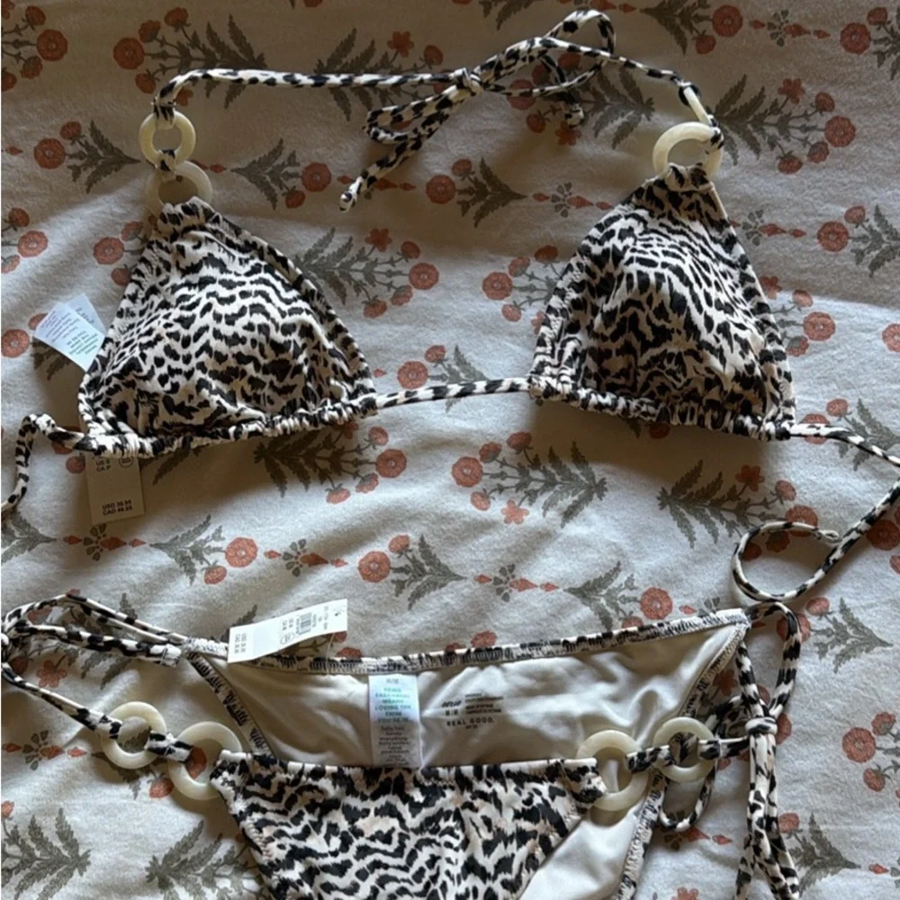 Aerie Leopard Triangle Bikini Set Ring Detail NWT - Picture 2 of 4